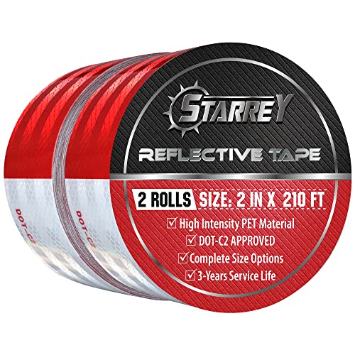 STARREY Reflective Tape Outdoor Red White 2 in X 210 FT Waterproof Self Adhesive DOT-C2 Safety Caution Reflector Conspicuity dot Tape for Cars Trailers
