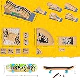 HMEEN Finger Skateboards Ramp Set, 6 in 1 Fingerboard Skatepark Deck with 11 Buffer Plate, Fingerboard Half Pipe Ramp for Kids Adults Fingerboard Train Props Interactive Freestyle Game