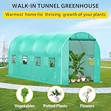 7*15*7FT Walk-in Greenhouse, Portable Walking in Tunnel Tent, Walking in Tunnel Tent with Galvanized Pipe, 2 Roller Zippered Door & 8 Screen Windows, Greenhouses for Outdoors (Bottom widening Design)