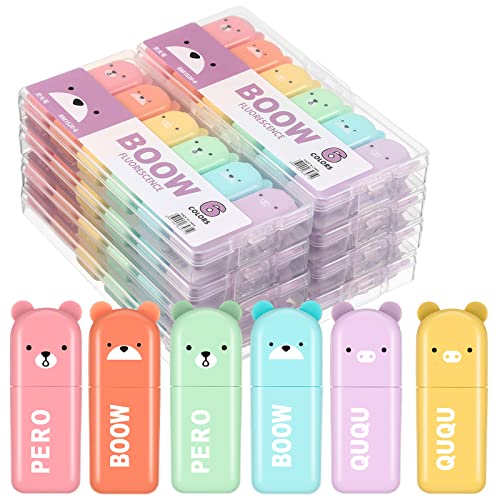 Fuutreo 60 Pcs Cute Mini Bear Highlighter Pens Kawaii Highlighter Set Back to School Gift Assorted Pastel Colors Chisel Tip Marker Pens for Kids Students Adults School Office Supplies
