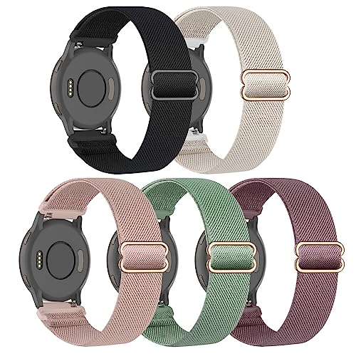 5 Pack 22mm Stretchy Nylon Watch Bands Compatible with Garmin Venu 3/2,Forerunner 265/255/Vivoactive 4,Soft Fabric Adjustable Sports Replacement Strap for Amazfit Bip 5/6/GTR 4/3/2 Women Men