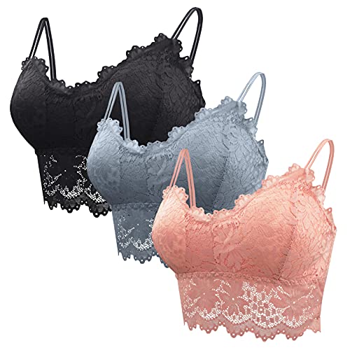 Padded Bras for Women Sports Cami Lace Bras with Straps Sexy Camisole Top 3 Pack