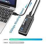 USB 3.0 Hub, RSHTECH 7 Port Powered USB Hub Expander Aluminum USB 3.0 Data Port hub with Universal 5V AC Adapter and Individual On/Off Switches USB Splitter for Laptop and PC(Black)