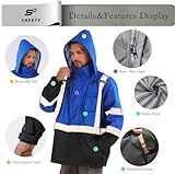 sesafety Hi Vis Rain Jacket, Rain Suits for Men Waterproof withBlack Bottom, Rain Coats for Men Interior Mesh, Class 3 HighVisibility Rain Gear,Removable Hood