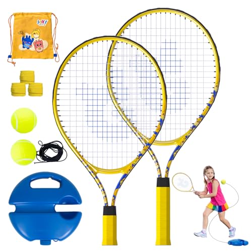 Kids Tennis Rackets 2 Pack with Tennis Trainer Rebound Balls, Size 19" & 21" Tennis Training Equipment for Parent-Child Activities, Portable Beginners Junior Youth Practice Kit for Boy Girl