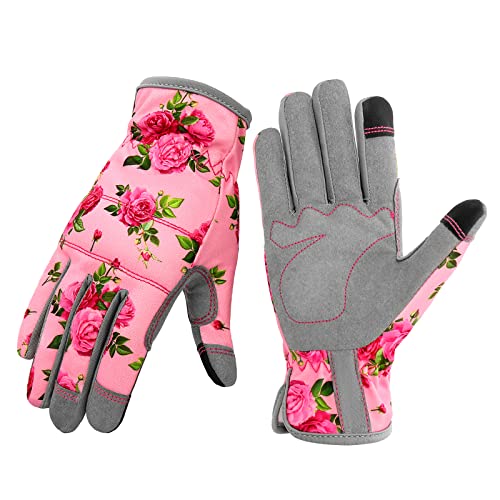 YRTSH Leather Gardening Gloves for Women, Flexible Breathable Garden Gloves, Thorn Proof Working Gloves for Weeding, Digging and Pruning, Small, Pink