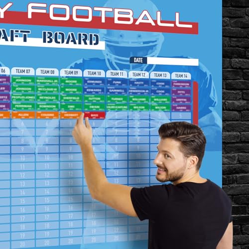 Fantasy Football Draft Board 2025-2026 Season - 5.3 x 3.7 Feet Large Board Kit - Up to 14 Teams 20 Rounds 500+ Player Stickers