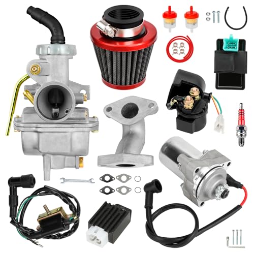 XIKOBY PZ20 Carburetor Ignition Coil Starter Motor Relay Voltage Regulator CDI Box Kit Compatible with Tao tao Coolster 125cc 110cc Kazuma Baja 50cc Chinese ATV Quad 4 Wheeler Go Kart Dirt Bike Parts