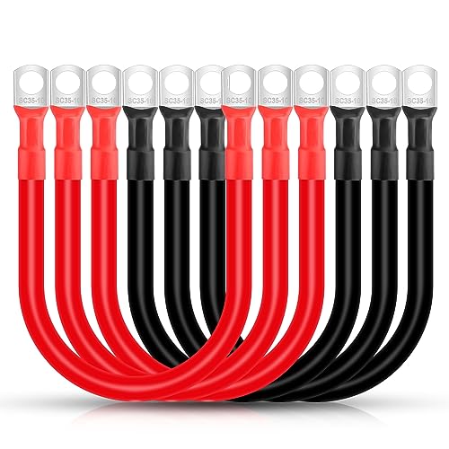 Linkstyle 6PCS 2 AWG Battery Cable, 15CM Auto Battery Cable with 3/8" Lugs Terminals Copper Wire, Inverter Cables for Car Marine Solar