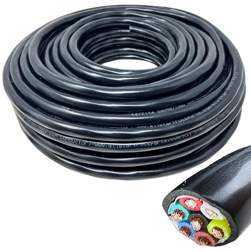 [ALL STAR TRUCK PARTS] Heavy Duty 14 Gauge 7 Way CCA Conductor Wire RV Trailer Cable Cord Insulated Stranded Copper Clad Aluminum Conductor, Color Coded PC P2 DOT FMVSS 108/SAE Approved (100 FT ROLL)
