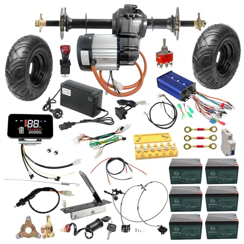YC Yier Rear Differential Axle Kit 72V 1500W Electric Motor Controller Battery Hydraulic Brake 13x5.00-6 Wheels Tires DIY Parts For Go Kart Golf Cart ATV Quad Buggy Trike Tricycle 4 Wheeler (40" Axle)
