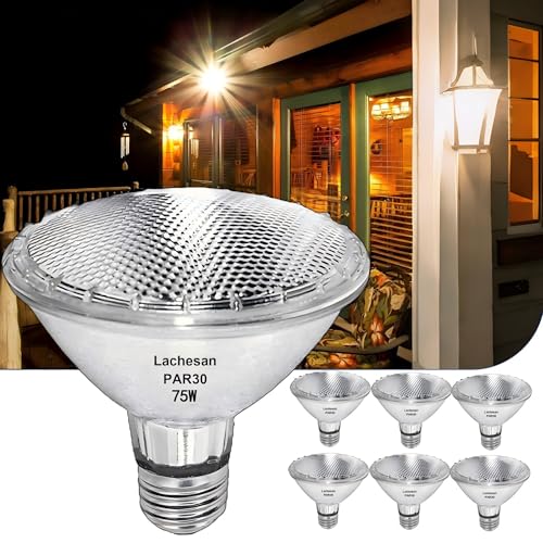 Par30 Short Neck Halogen Flood Light Bulbs, 75W120V 2700K Warm White Dimmable High Brightness, E26 Base, Great for Accent Lighting, Tracking, Recessed Bulb, 6pcs