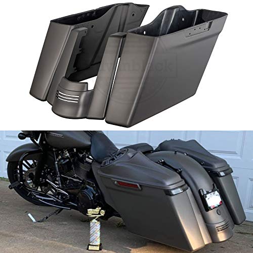 Moto Onfire Stretched Saddlebags and Fender Extension Fit for 2014+ Harley Touring - Industrial Gray Denim, Dual Uncut, No Exhaust Setup