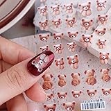 Vctitil 3Pcs Bear Nail Art Sticker Nail Decal 3D Self Adhesive Fashion Trend Glamour Cartoon Bear Nail Design Decal for Ladies Girls