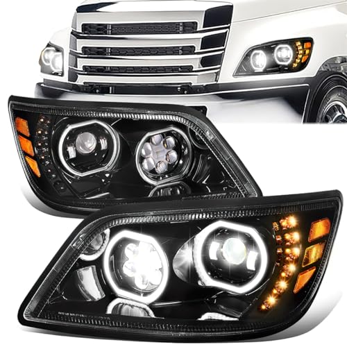 Pair of LED DRL Headlights Lamps Headlight Assembly Compatible with 06-17 Hino 338 268 258 238 185 165 145 - Black Housing