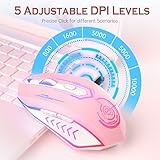 UHURU Gaming Mouse, Wireless Gaming Mouse with 6 Buttons 7 Changeable LED Color up to 10000 DPI, Rechargeable USB Gamer Mouse for PC Laptop (Pink)