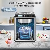 Homtone Ice Cream Maker with Compressor, 2.64 Quart Automatic Ice Cream Machine - No Pre Freezing, Gelato Maker and Icecream Maker with 3 Modes, LCD Digital Display,2H Keep Cool, Stainless Steel