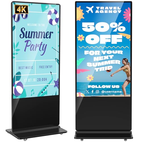 YCKJNB 65 inch Indoor Digital Signage 4K UHD 2160p LCD Screen IPS Floor Standing Digital Kiosks Interactive Displays with WiFi HDMI/USB Input Auto AD Player, Android OS Black