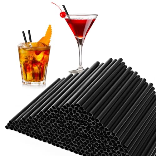 [500 Pcs] 5 Inch Black Drinking Straws - 0.24'' Diameter Disposable Plastic Straw for Coffee and Cocktail, Short Straws for Bar,Cafe,Club,Kitchen