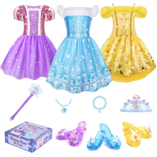 Meland Princess Dress Up for Girls 3-6, Dress Up Clothes for Girls with Princess Shoes Toy, Birthday Gift for Toddlers