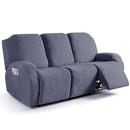 Ruaozz Recliner Sofa Covers Recliner Chair Covers Couch Covers for Reclining Couches with Pockets Washable Furniture Protector with Elastic Bottom (3 Seater, Grey)