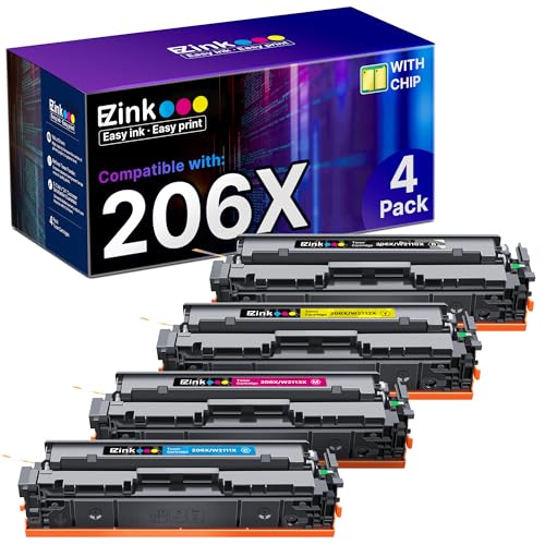 E-Z Ink Compatible Replacement for Toner Cartridge for HP 206X 206A Toner Cartridges 4 Pack High Yield to Use with HP Color Pro MFP-M283fdw M283cdw Pro M255dw M283 M255 (BCMY 4 Pack)