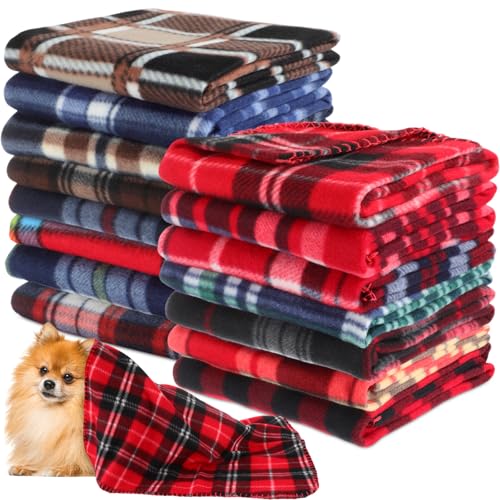 Chumia 15 Pcs Puppy Blankets for Small Dogs Cat 23.6 x 27.6 Inch Fleece Small Pet Blanket Soft Warm Washable Sleep Mat Pad Bed Cover for Dog Puppy Cat Kitten Pig Rabbit Plaid Pattern Colorful