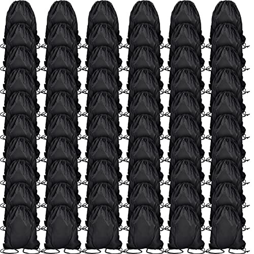 Shappy 60 Pieces Drawstring Bags Drawstring Backpack Bulk Sports Nylon Gym Cinch Bags for Women Men Sports Outdoor(Black)