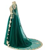 Plus Size Gold Lace Vintage Long Prom Evening Dresses Wedding Gowns with Cape Emerald Green US 22W