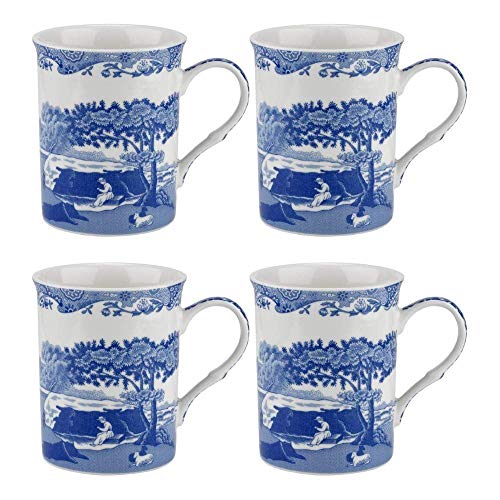 Portmeirion Spode Blue Italian Large Mugs, 340ml, 12-ounces, Cup for Coffee, Tea, and Other Beverages - Set of 4