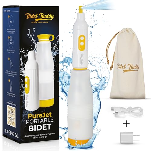 BIDET BUDDY® PureJet Portable Bidet for Travel | 400ml/min Flow | 500mAh Battery | 550ML Bottle | IPX7 Waterproof | USB-C Charging | Compact & High-Powered with Strong Pressure (White)