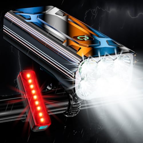Upgrade Super Bright 6 LED High Lumen Bike Light for Night Riding,5200 mAh Aluminum Rechargeable Bicycle Light,Runtime 48+hrs,10 Modes Waterproof Safety Bike Headlight Taillight for Outdoor Cycling