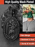 FaithHeart Black St. Christopher Necklace for Men Christian Amulet Jewelry with Stainless Steel Wheat Chain Oval Medal Pendant for Prayer