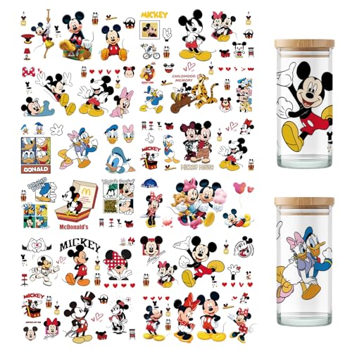 PDFADSK UV DTF Cup Wrap Transfer Stickers for Glass, 12 Sheets Cartoon Rub on Transfers Cup Stickers UV DTF Cup Wraps for 16 oz Glass Water Bottle Waterproof Iron on Transfer Decals for Mugs Cups