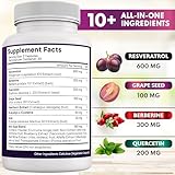 NEW AGE Resveratrol, Berberine, Grape Seed Extract, Quercetin, Polyphenol Supplement for Women and Men with Noni Extract, N-Acetyl Cysteine, Acai Extract - 180 Capsules