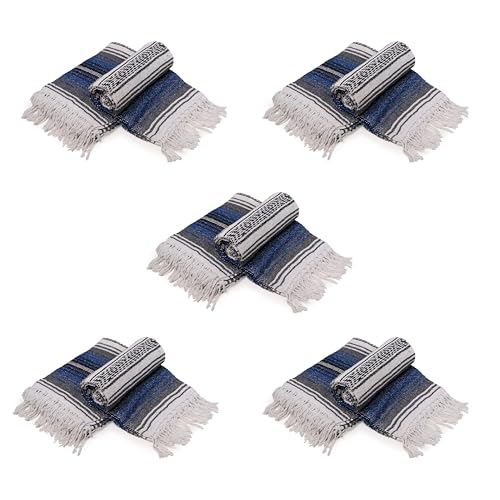 Sunshine Yoga Mexican Authentic Falsa Blanket, 10 Pack, 72 x 48 inches, Breathable, Heavy Weight, Acrylic, Cotton, Polyester Blend, Cobalt Blue/Charcoal/White/Black