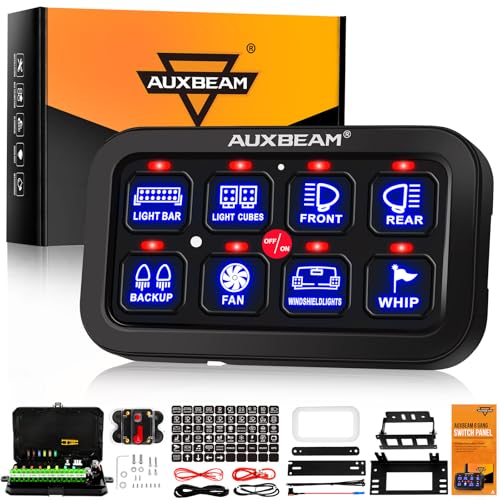 Auxbeam 8 Gang Switch Panel BA80, Universal Circuit Control Relay System Box with Automatic Dimmable On-Off LED Switch Pod Touch Switch Box for Car Pickup Truck Boat UTV ATV, Blue 2 Years Warranty