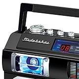 Studebaker SB2145B 80's Retro Street Bluetooth Boombox with FM Radio, CD Player, LED EQ, 10 Watts RMS Power and AC/DC