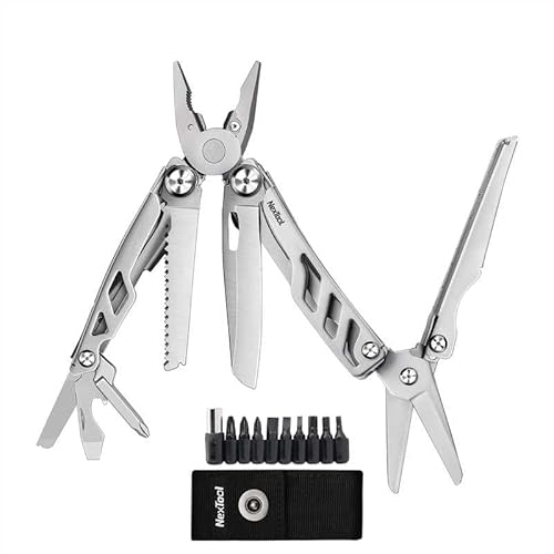 NexTool 14-in-1 Multi-Tool, Stainless Steel Multitool Pliers with 80Cr14Mov Pocket Knife, 2 Safety Locks and Huge Scissors, EDC Multitool Utility Tool for Camping Outdoor Activities (Flagship Max)