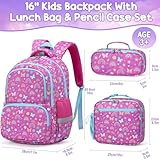 Fimibuke Kid Backpack for School Girl, 3PCS Waterproof Toddler School Bag Cute Bookbag Set with Lunch Box & Pencil Case for Preschool Kindergarten Elementary Back to School Student Ages 3-12, Rainbow