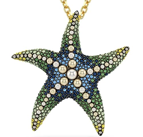 Idyllia pendant and brooch Crystal pearls, Starfish, Multicolored, Gold-tone plated