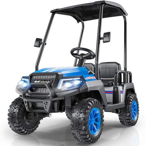 R9 24V Kids Golf Cart, 4 Seats, 4WD Kids Electric Car w/Remote Control, Detachable Awning, Spring Suspension, Multimedia Functions Including Music, Story, Wireless Connection, Horn, Power Display