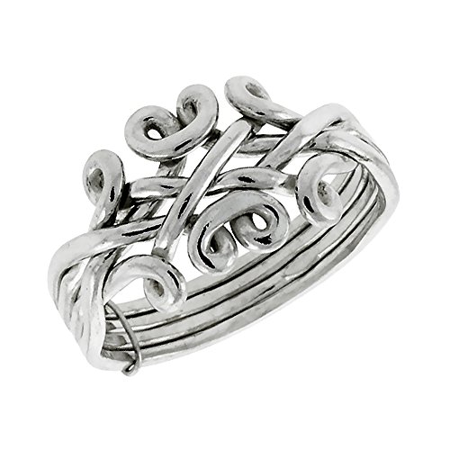 Sterling Silver 4-Piece Design Puzzle Ring Wire Wrapped for Men and Women 12.5mm wide size 7