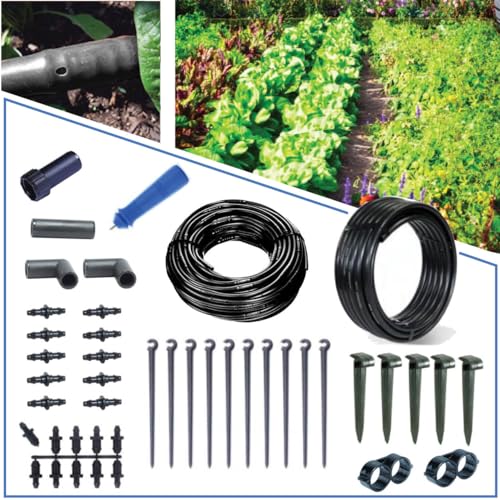 BlueBarrel™ Gravity-Fed Drip Irrigation Kit with Inline Emitters: No-Pressure/Low-Pressure Irrigation for Rain Barrels, Rain Tanks, & Cisterns. Made in USA; Instructions & Videos Included