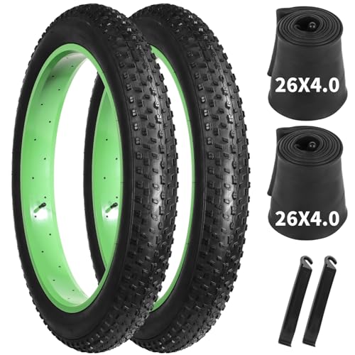 Fat Bike Tire 20×4.0/26×4.0, Puncture Resistant Fat Tire with Inner Tube, Folding MTB Replacement Tire, All Terrain Bicycle Tire with AV 1.18" Valve (2 PCS 26×4.0" Tires + Tubes)