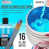 U.S. Art Supply Brush Cleaner and Restorer, 16 Ounce Bottle - Quickly Cleans Paint Brushes, Airbrushes, Art Tools - Cleaning Solution to Remove Dried On Acrylic, Oil and Water-Based Paint Colors