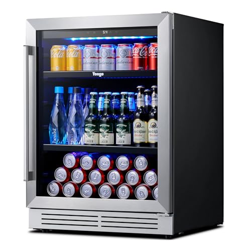 Yeego Beverage Refrigerator Cooler - 24 inch 180 Cans Mini Fridge with Glass Door, 34-54 ℉ Under Counter Refrigerator Built-in for Wine Beer Soda for Bar Bedroom Office