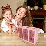 Mczxon Wooden Give Save Spend Money Saving Box for Kids, Money Coin Savings Piggy Bank Jar Box for Kid Safe Money Saver, Teach Children About Giving Saving Giving Money Piggy Box for Boys Girls, Pink