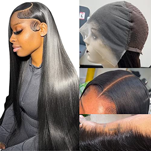 Lemoda 13x6 Full Lace Frontal Wigs Virgin 12A Human Hair 200% density HD Lace Wigs Human Hair 30 Inch Straight Wigs Pre Plucked Full Frontal Lace Wig Straight Human Hair Wig for Black Women