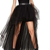 Women's High Low Long Halloween Tutu Tulle Skirt Elastic Waist Festival Party Skirt Black Tutu